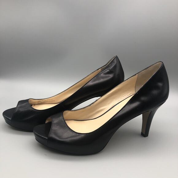 Franco Sarto Yelena Pumps Black Leather Peep Toe Heels Womens Size 10M - Picture 6 of 12